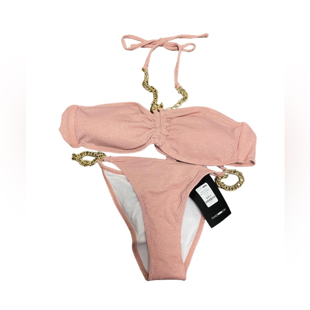 Fashion Nova Pink Sparkly Chain 2 Piece Bikini Swimsuit